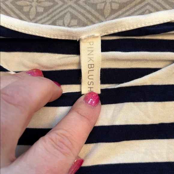 Size XL/1x PinkBlush maternity maxi dress mixed navy stripe and floral pink/blue - Picture 6 of 12